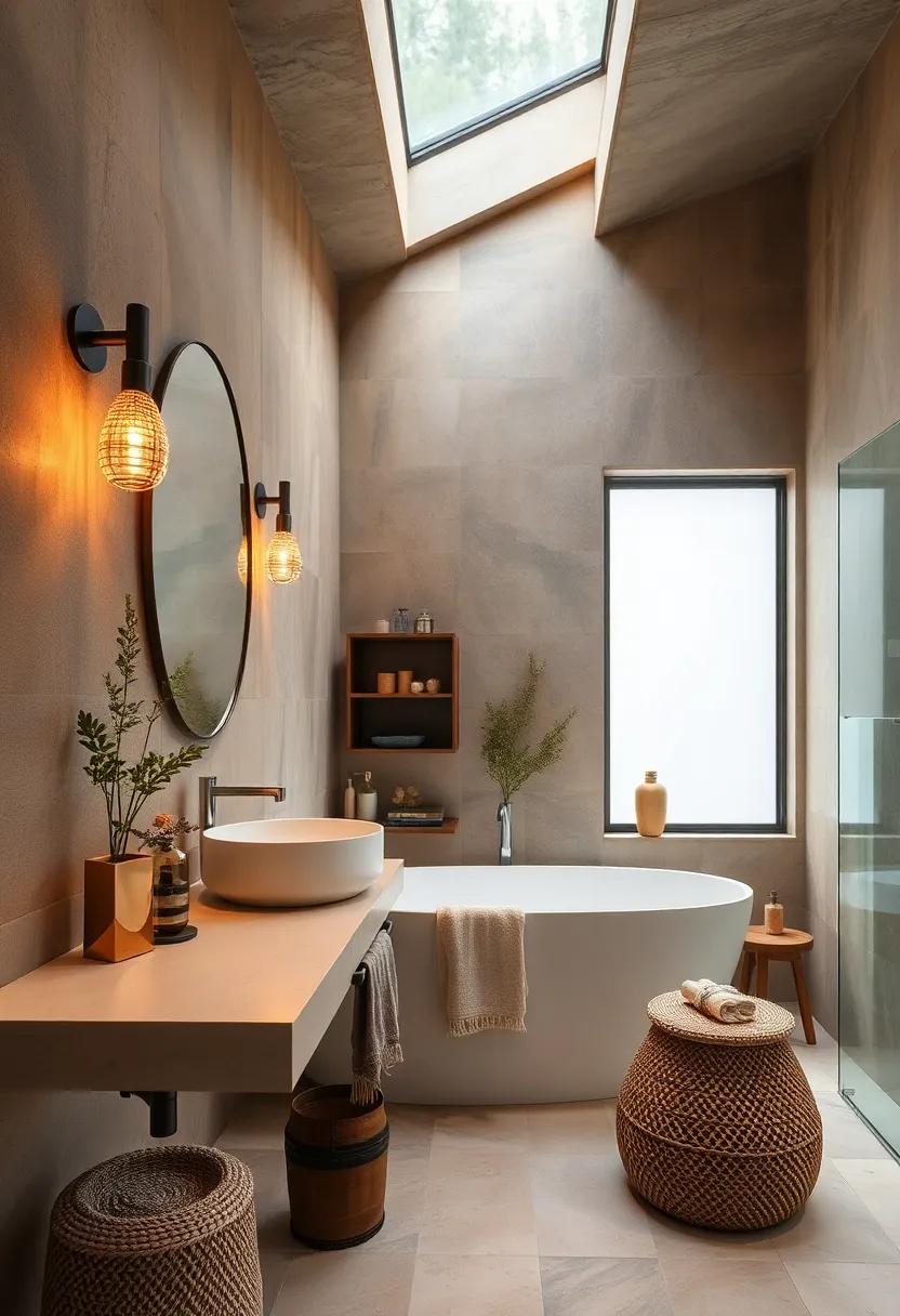 Warm Metallic Fixtures Paired with Amber Lighting for a Luxurious Cozy Feel in the Bathroom Decor