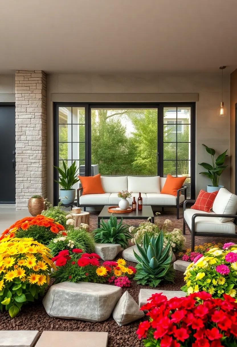 Festive Front Yard Flower Beds Incorporating Themed Colors and Plant Varieties for Seasonal Celebrations