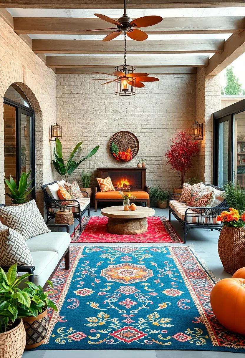 Bring Seasonal Cheer With Bold Outdoor Rugs In Autumnal Hues And Intricate Patterns