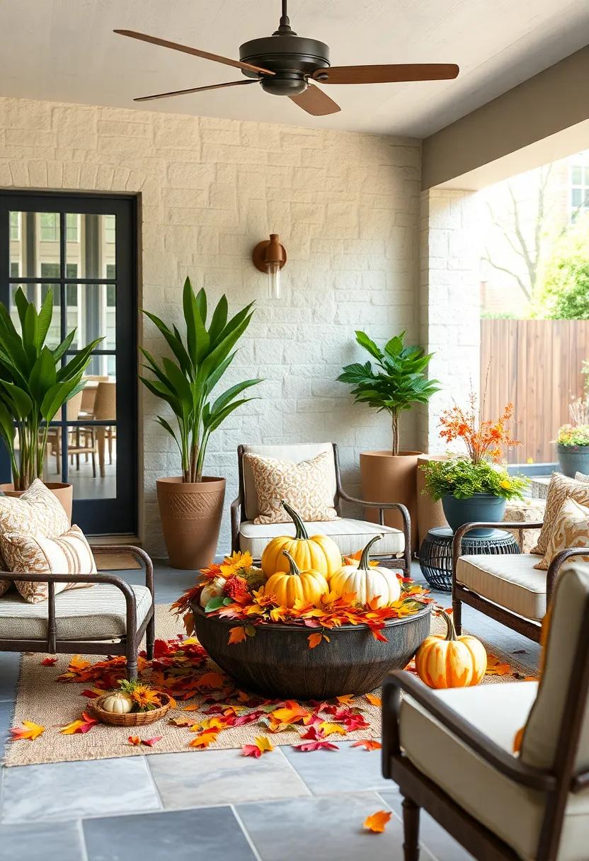 Celebrate The Fall Season With Hand-Painted Pumpkin Centerpieces Nestled Amongst Colorful Leaves