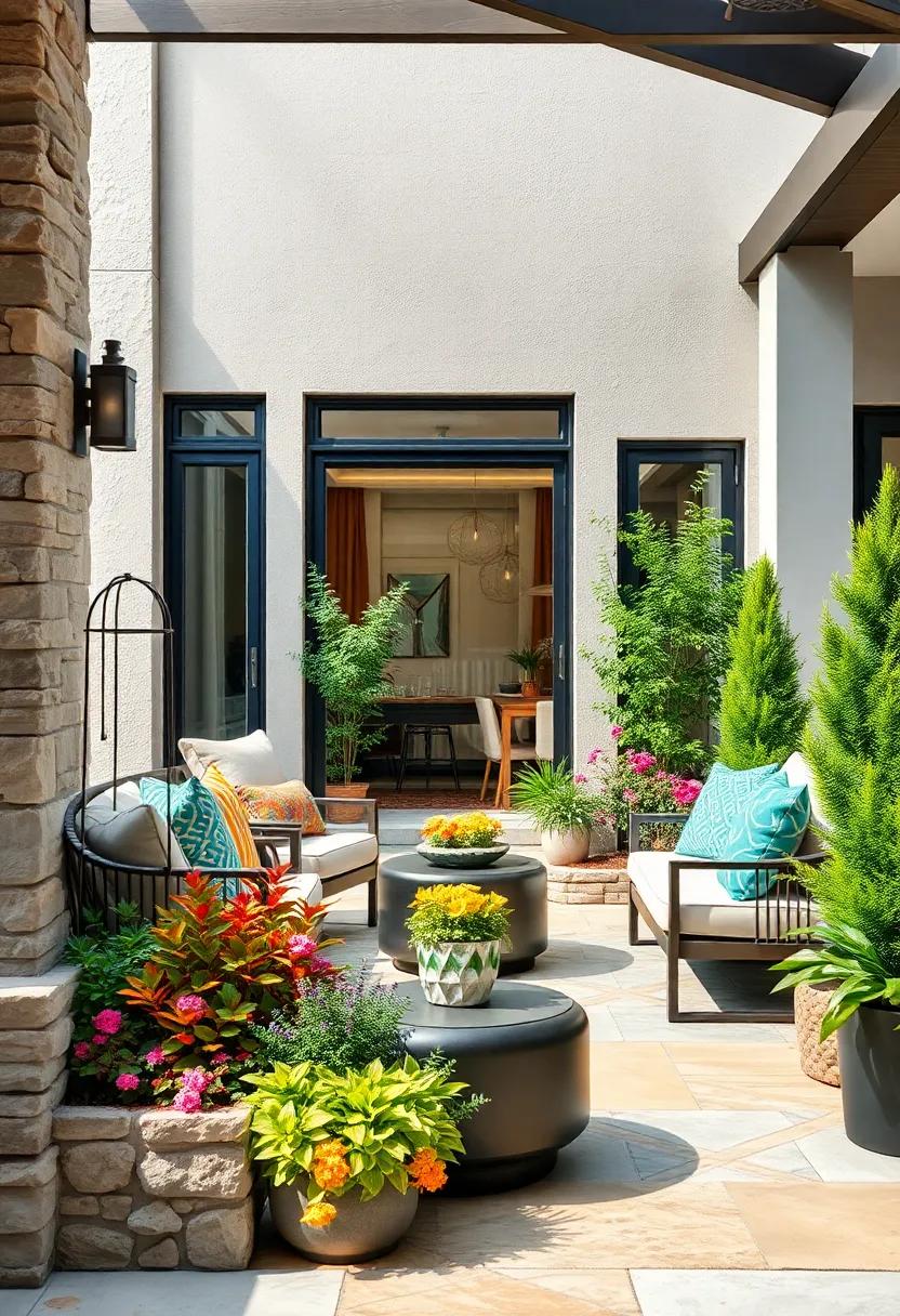 Highlight A Contemporary Metal Sculpture Amidst Freshly Planted Perennials And Evergreens