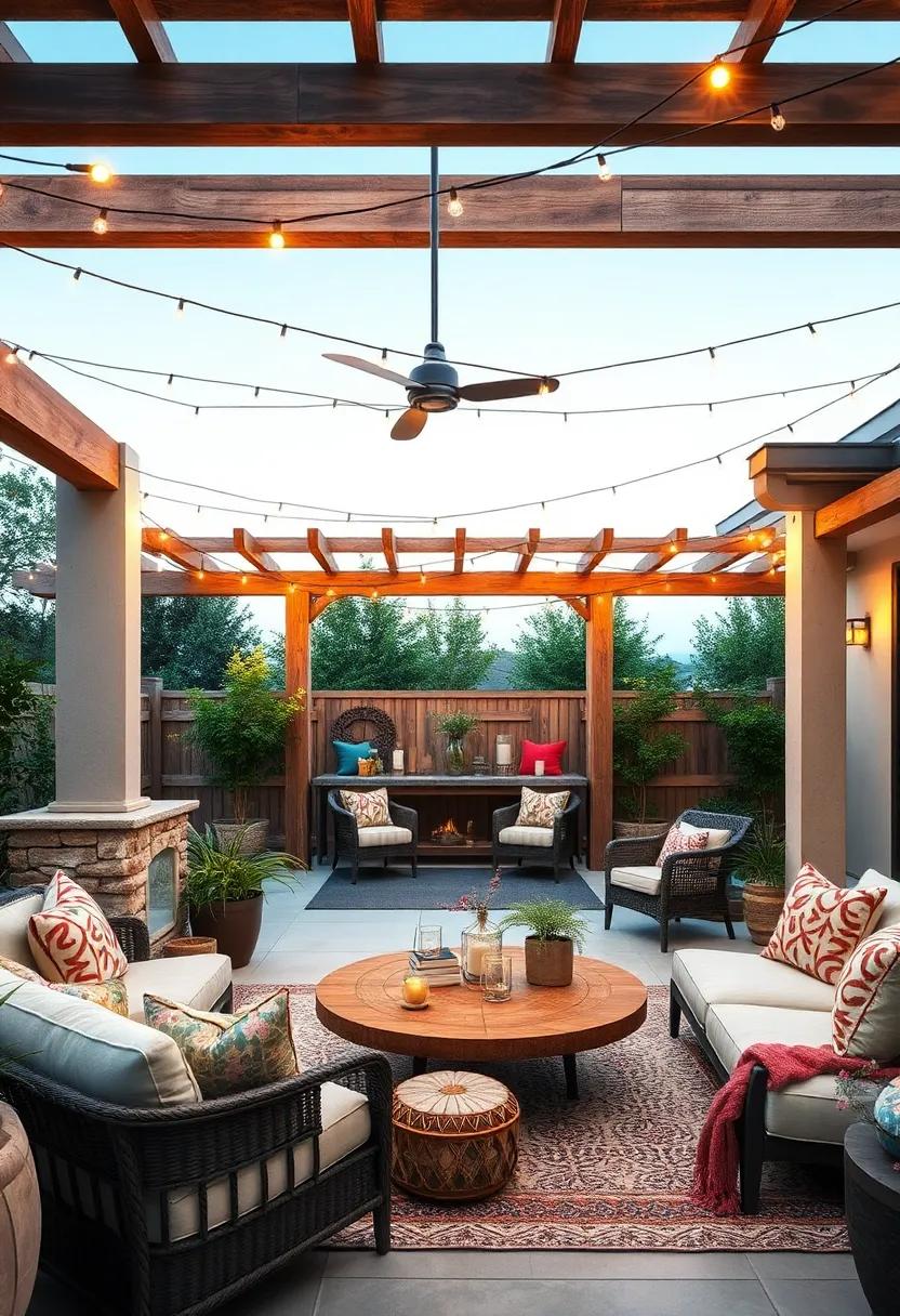 Incorporate Rustic Wooden Pergolas Wrapped In Twinkling Lights To Elevate Evening Patio Vibes