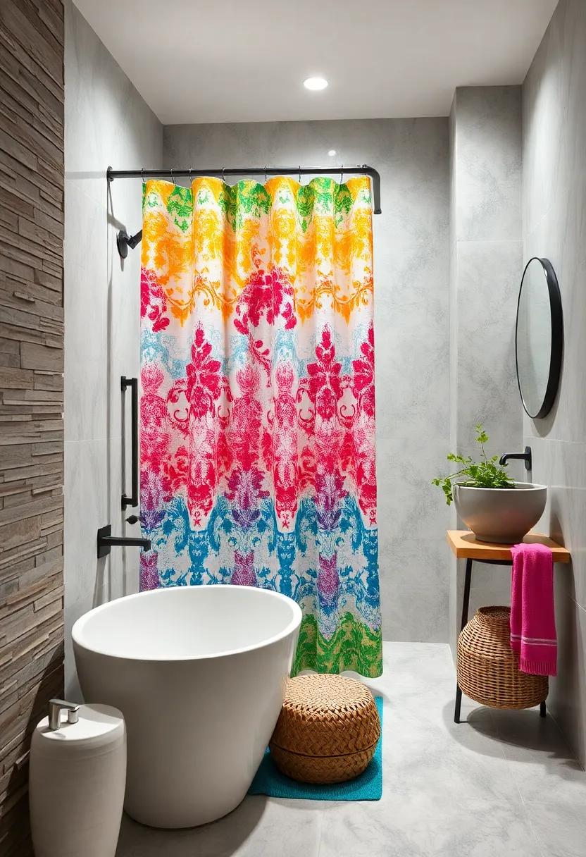Colorful Shower Curtain - Liven up your small bathroom with‌ a vibrant shower curtain ⁣that ‌serves as ‍a focal point​ without overwhelming the space