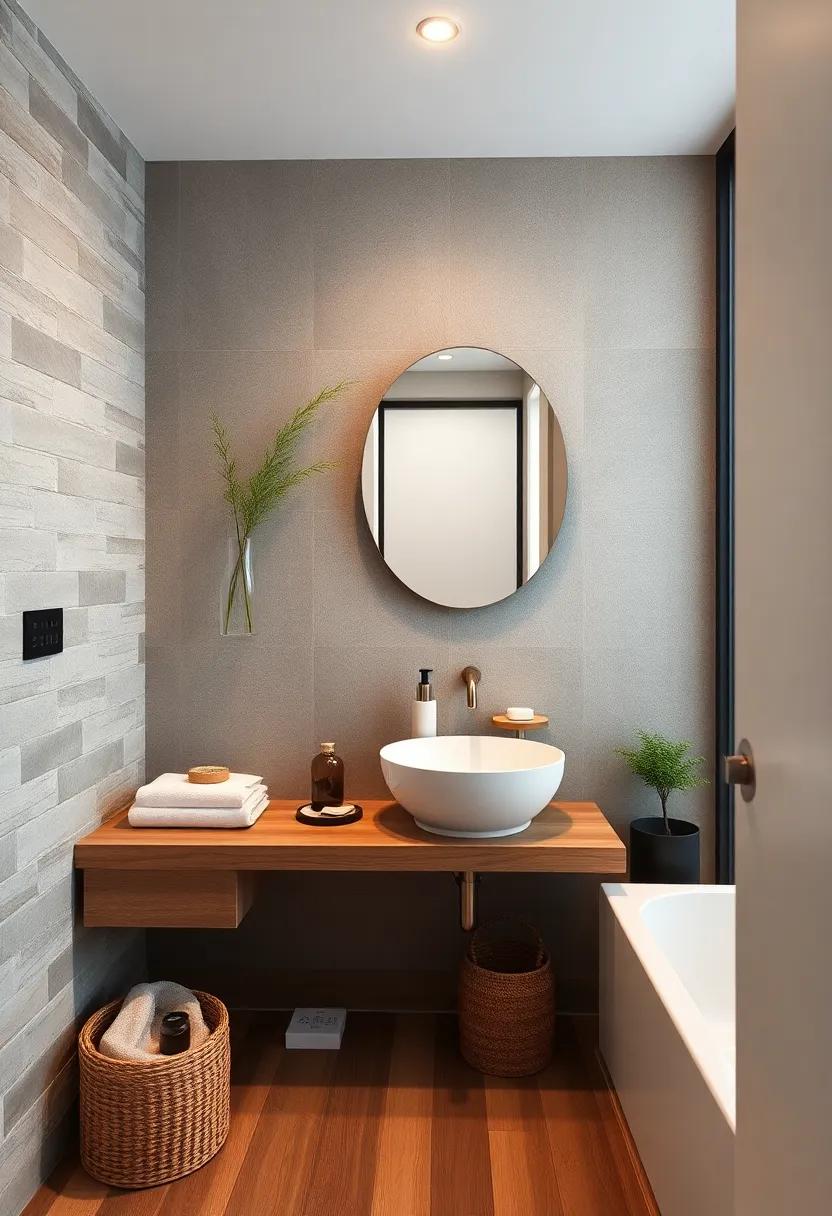 Balancing Wood Accents With White Porcelain Fixtures to Introduce Warmth and Contrast in Small Bathrooms