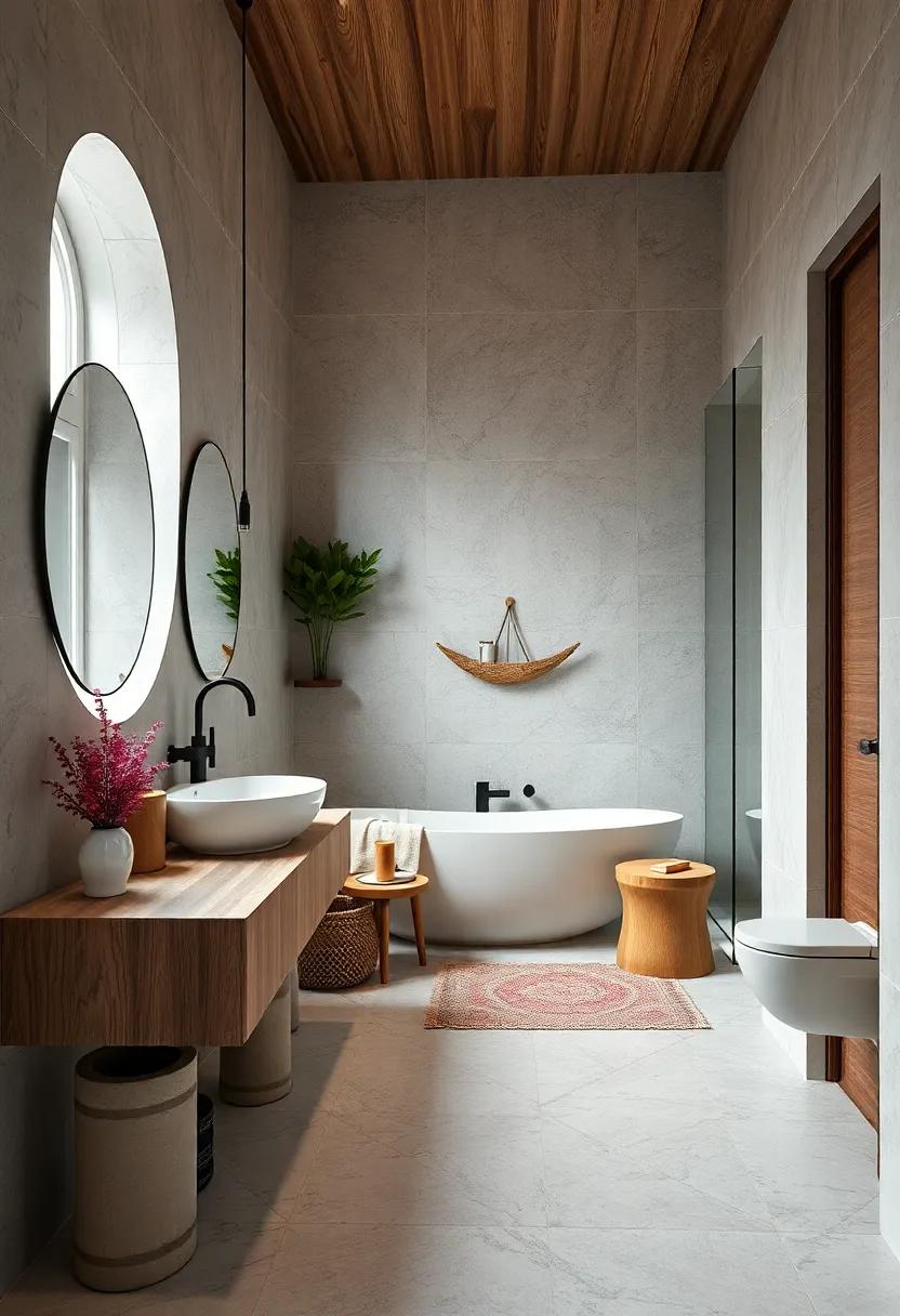 Using Curved Lines and Organic Shapes in Fixtures and Decor to Soften Angular Small Bathroom Designs