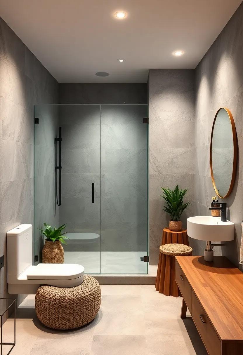 Elegant Mix of Industrial and Organic Elements in Small Bathrooms With Open Shower Features to Achieve Balanced Style