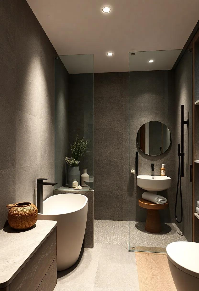 The Art of Using Contrasting Materials Like Matte and Glossy Finishes to Define Zones Within Small Open Bathrooms