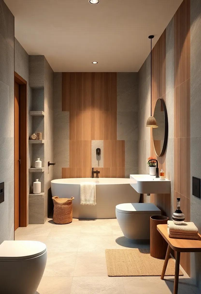 Cozy and Inviting Small Bathrooms Featuring Warm Wood Tones and Open Shower Concepts for a Hygge Atmosphere