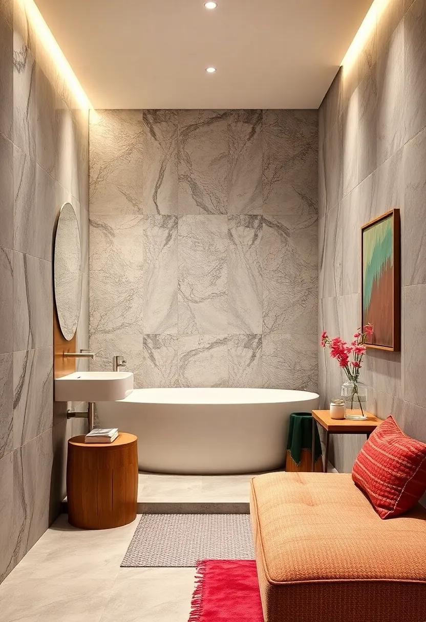 Creative Use of Patterns and Borders in Open Shower Walls as Focal Points Without Overwhelming Small Spaces