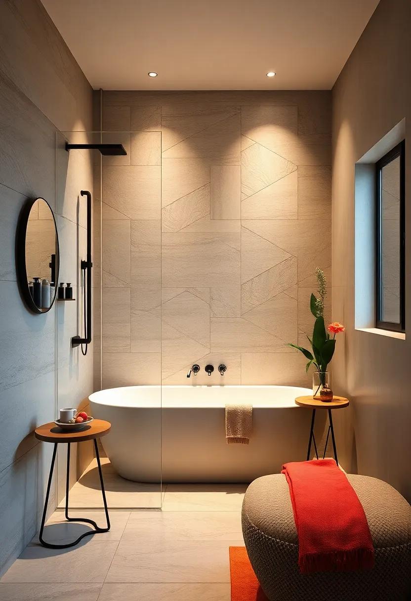 Soft Ambient Lighting in Open Shower Areas Enhancing Mood While Maintaining the Spacious Feel of Small Bathrooms