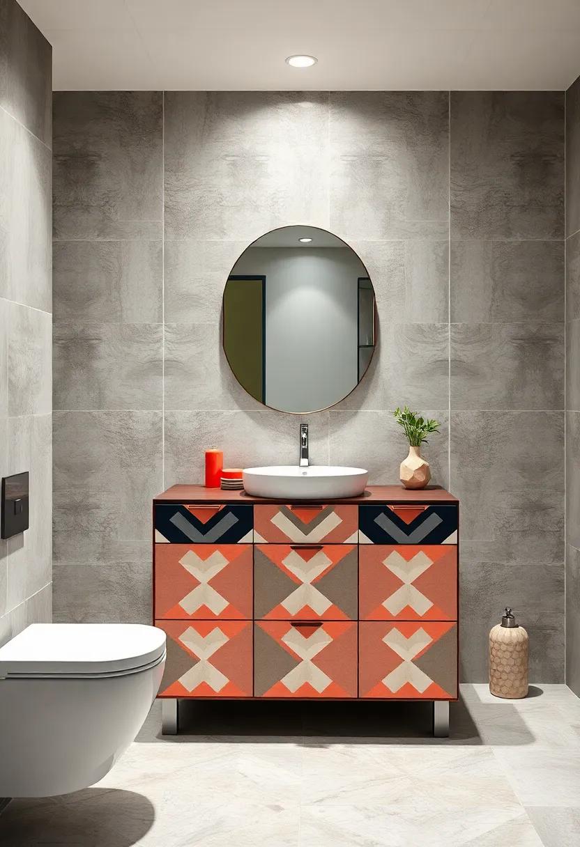 Bold Geometric Vanity Patterns Adding a Striking Focal Point in Petite Bathroom Settings