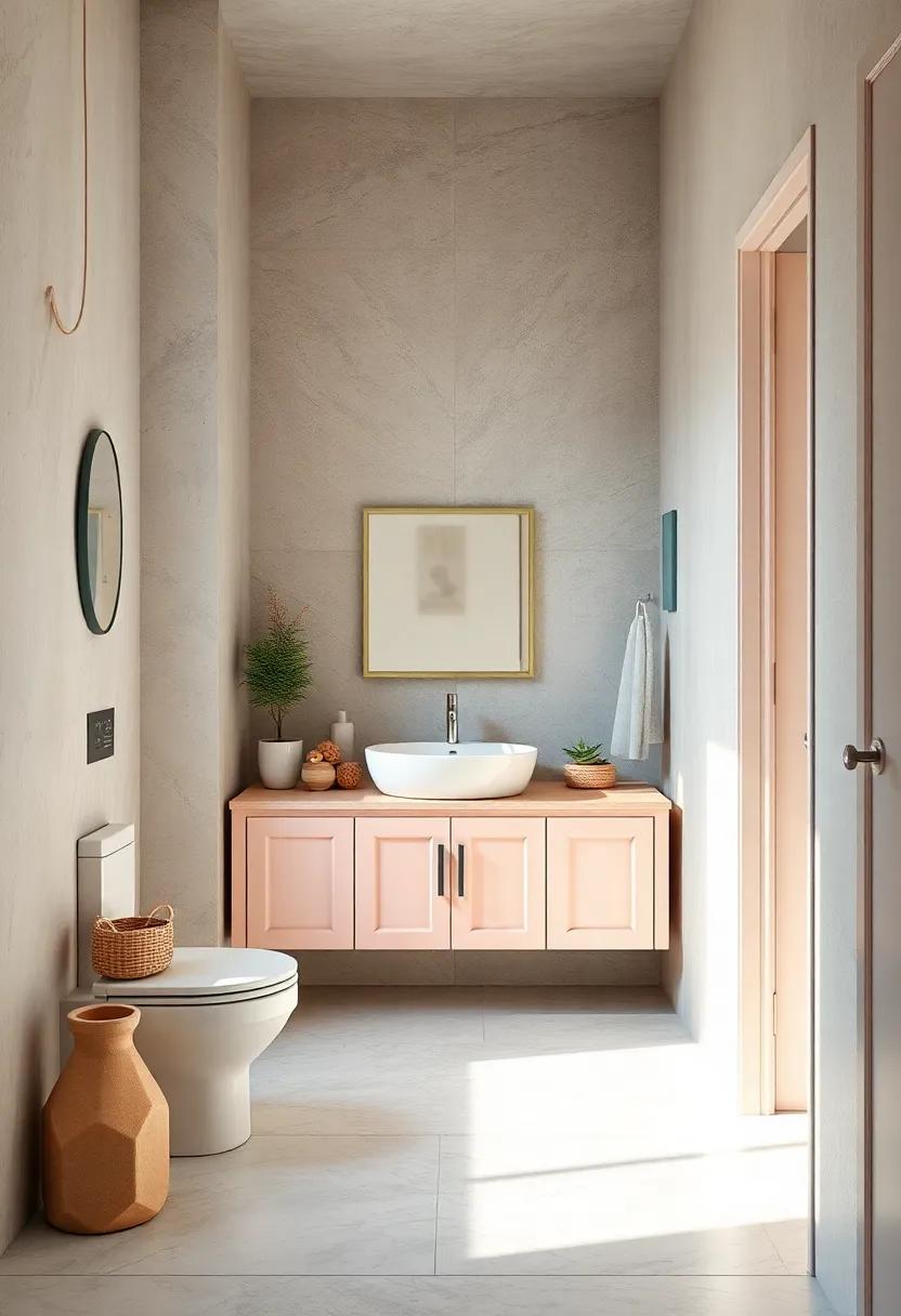 Soft Pastel Vanity Cabinets Bringing Subtle Color and Serenity to Small Bathroom Interiors