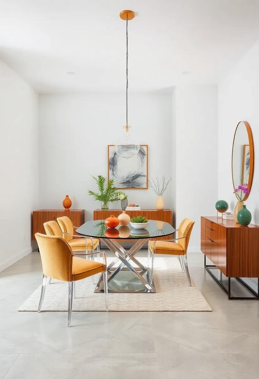 Glass and Lucite Furniture Pieces Creating an Airy Feel for Tiny Dining Rooms