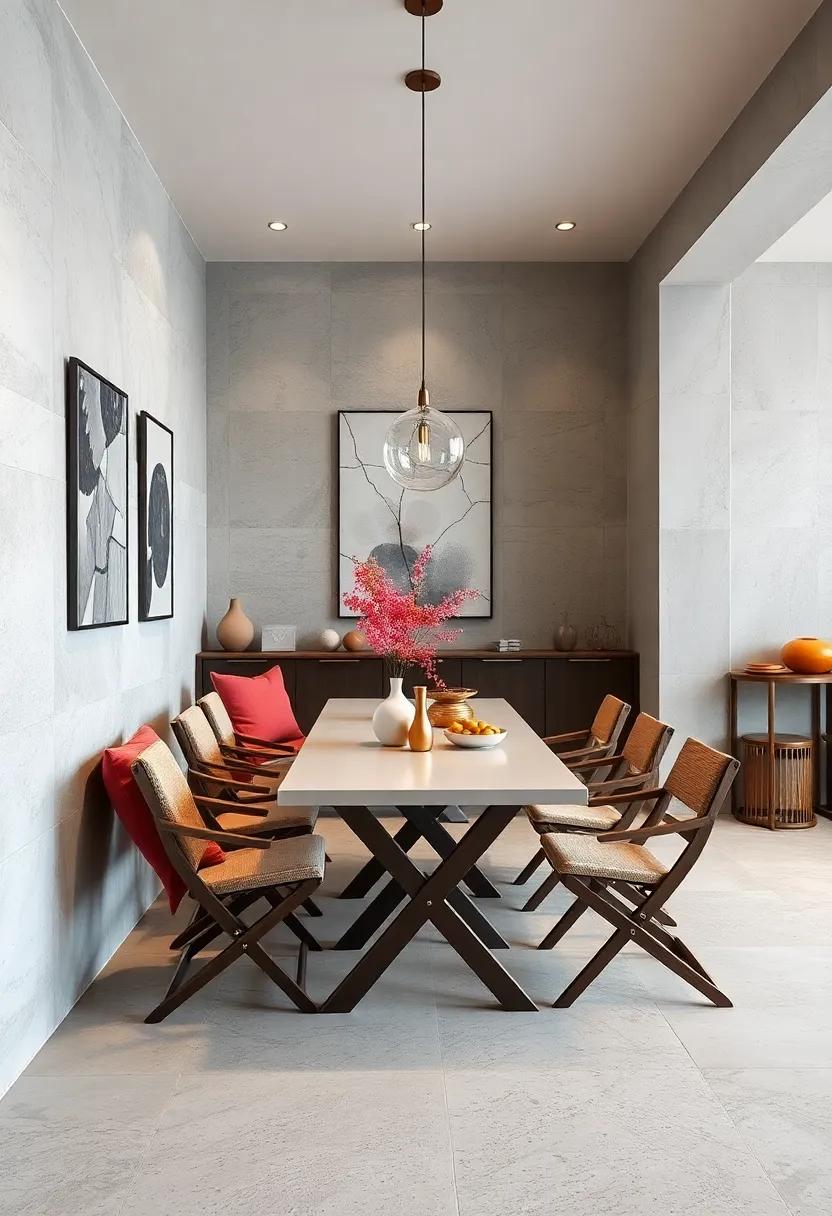 Space Saving Wall-Mounted Tables and Folding Chairs for Flexible Dining Options