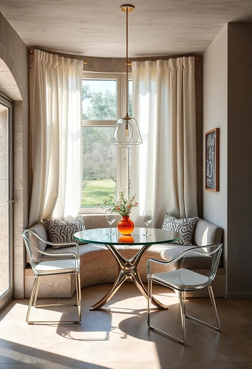 Sunlit Dining Nooks Featuring Open Curtains and Transparent Furniture for an Inviting Atmosphere