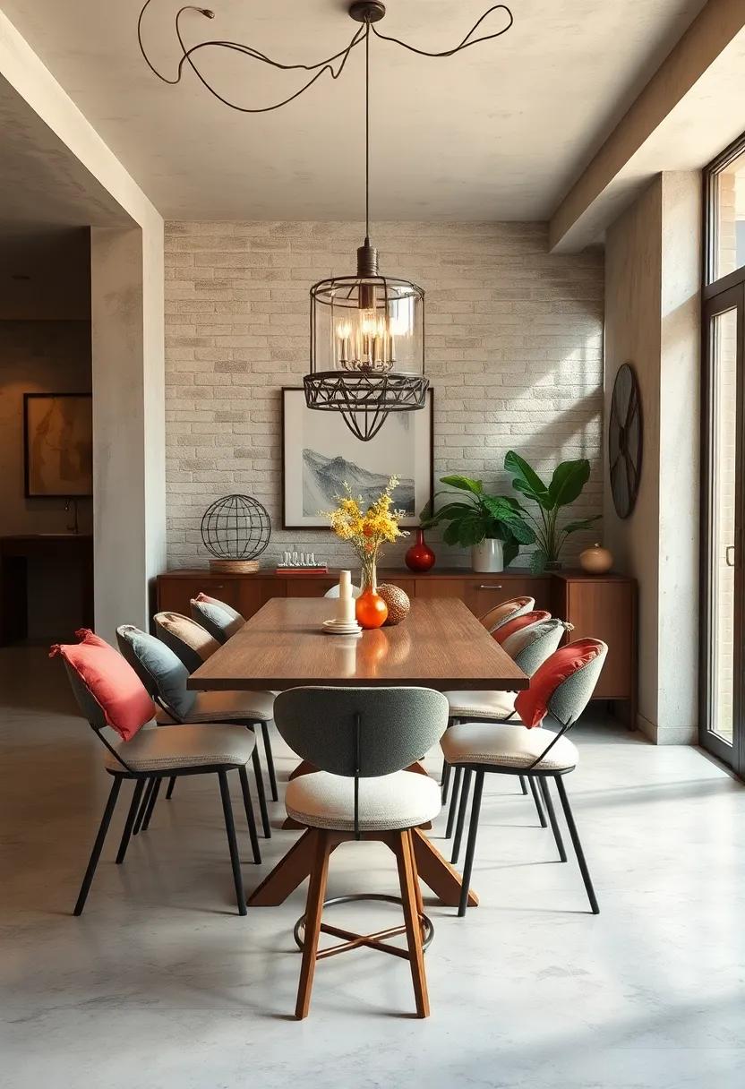 Warm Industrial Small Dining Rooms Combining Metal Accents and Rustic Woods