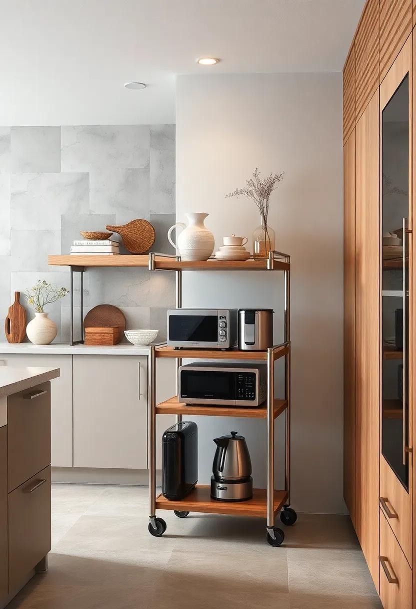 Multi-Tiered Rolling Carts Tailored for Seamless Appliance Storage and Kitchen Workflow