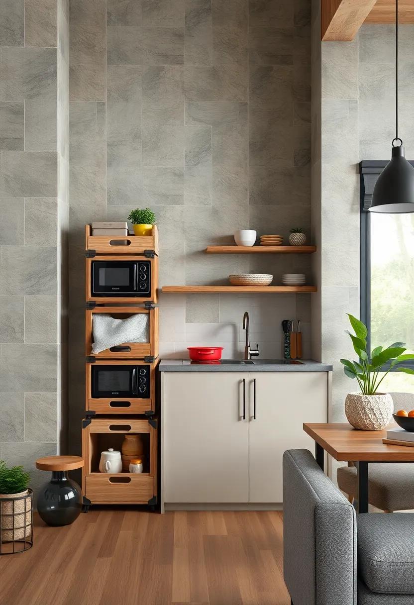 Stackable Appliance Storage Crates for Compact and Versatile Kitchen Organization Against Any Wall