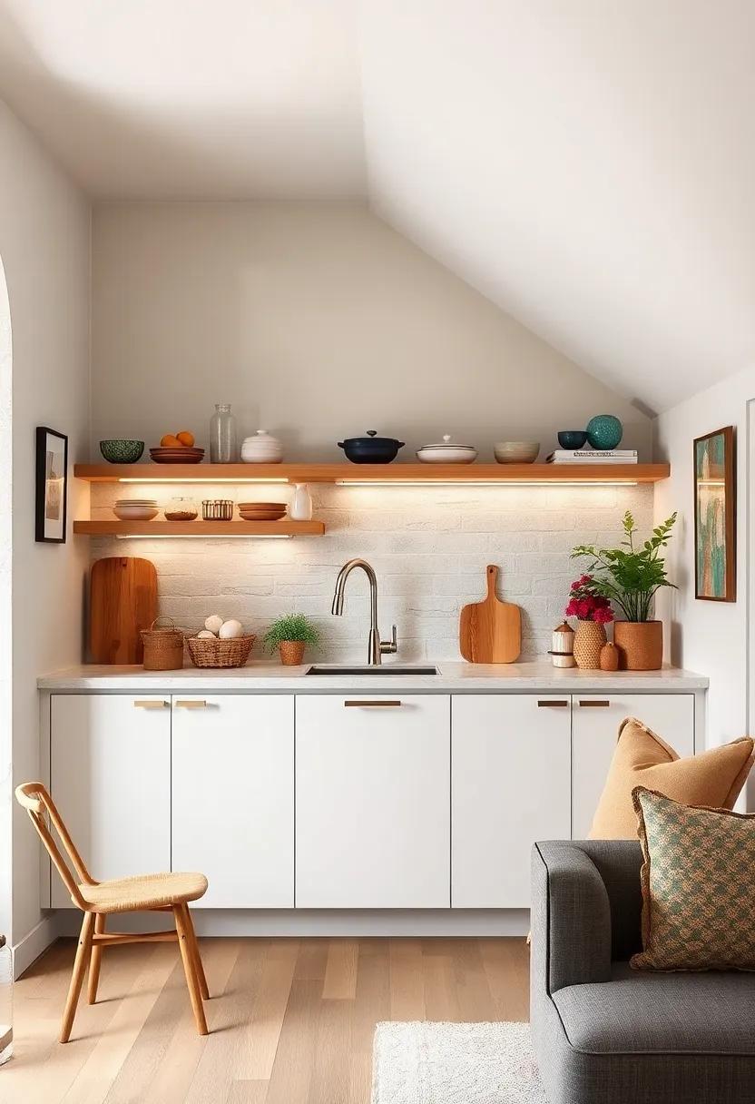 Utilizing Vertical Space Above Countertops in Tiny Kitchens Beneath Stairs