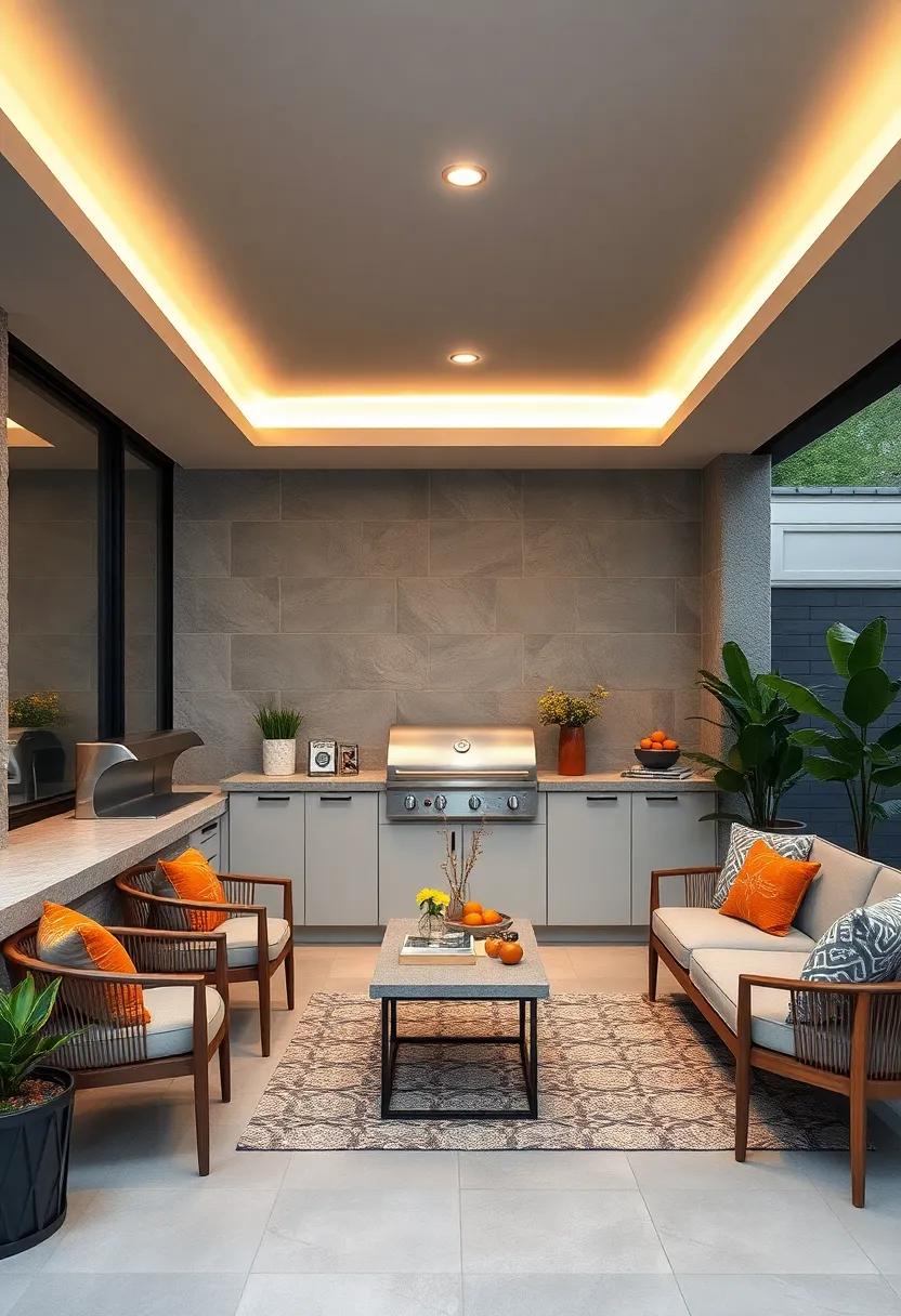 Blending Seamless Built-In Grills with Sleek Outdoor Cabinets in Minimalist Settings