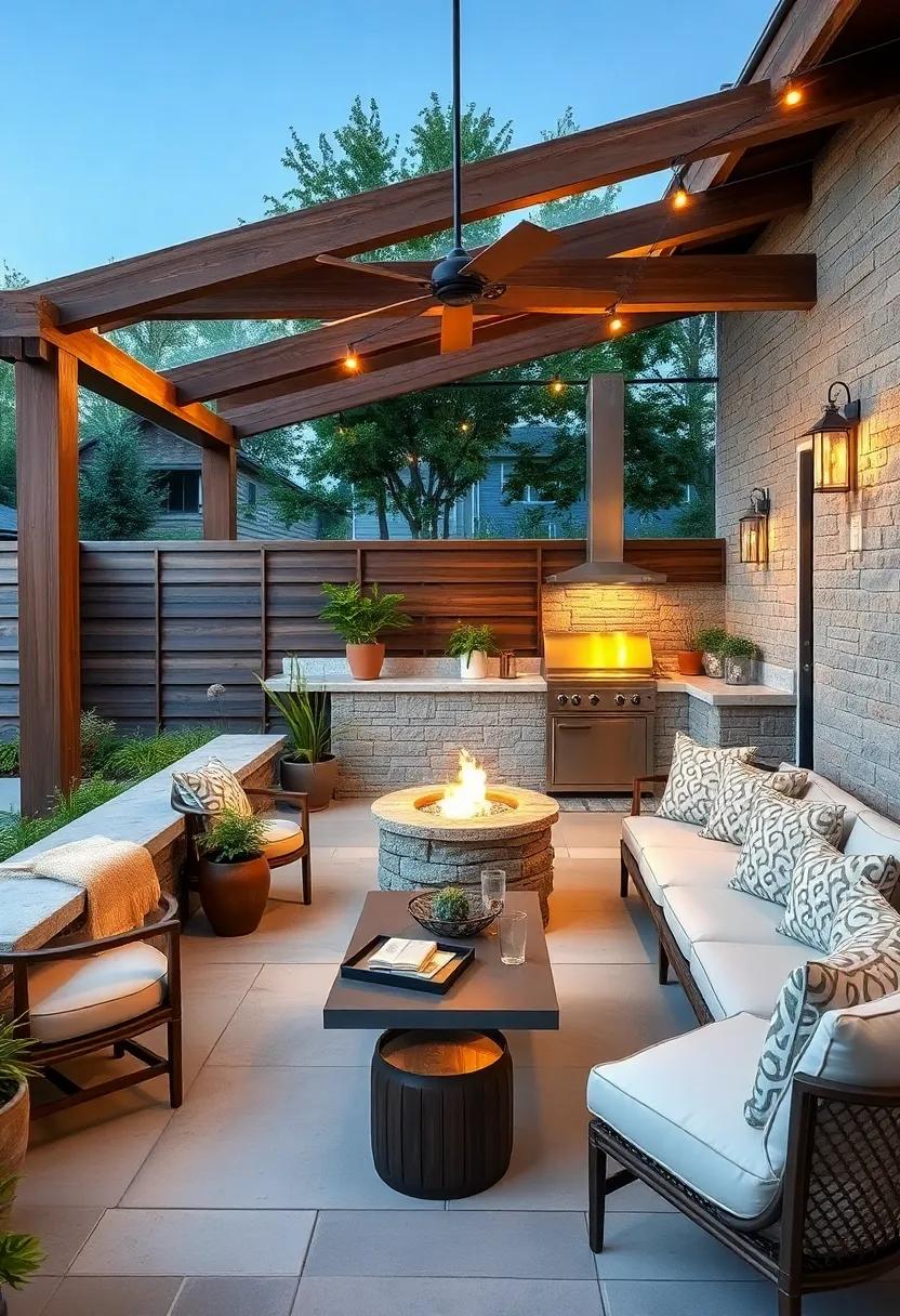 Creating Cozy Fire Pit Corners Adjacent to Compact Cooking Zones for Warmth and Ambiance
