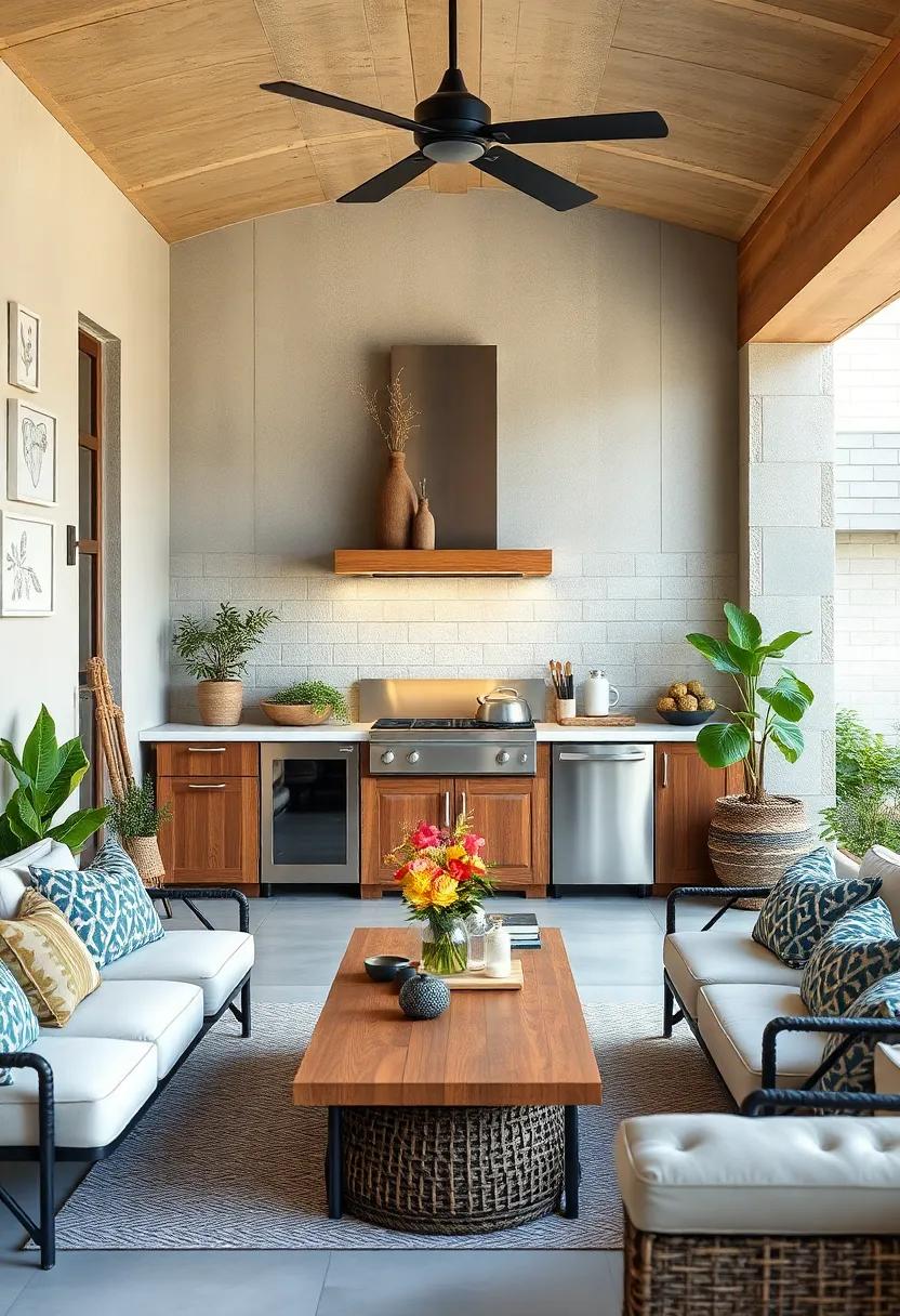 Melding Rustic Charm and Modern Lines in Compact Outdoor Kitchen Layouts for Timeless Appeal