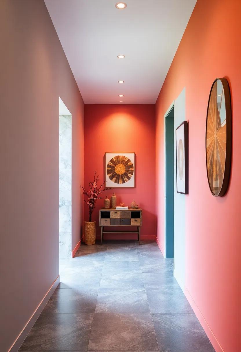 Blending Bold Colors and Subtle Tones to Define Zones in a Small Corridor Seamlessly