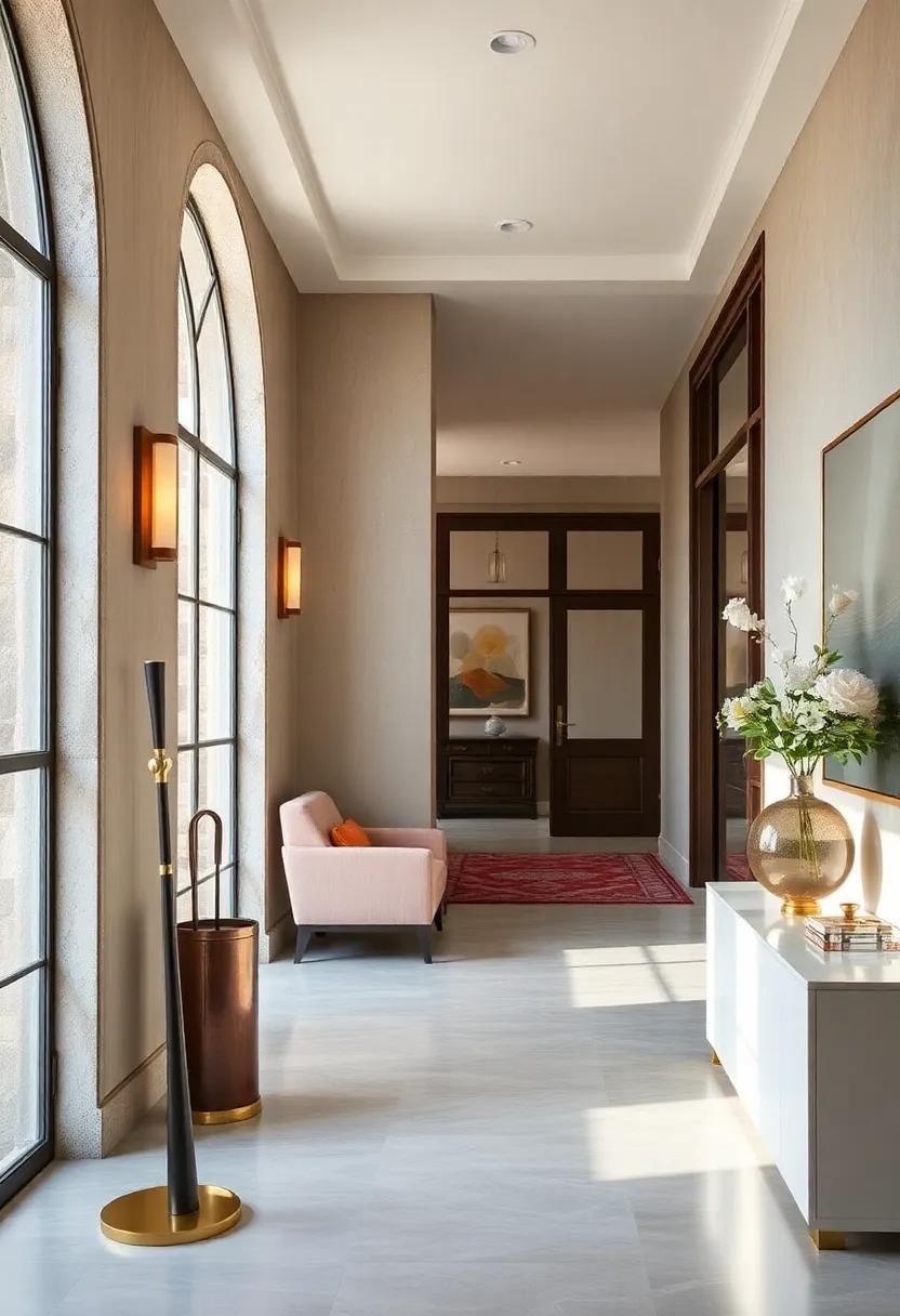 Classic Umbrella Stands and Brass Accents as Functional Art in Grand Hallway Entrances