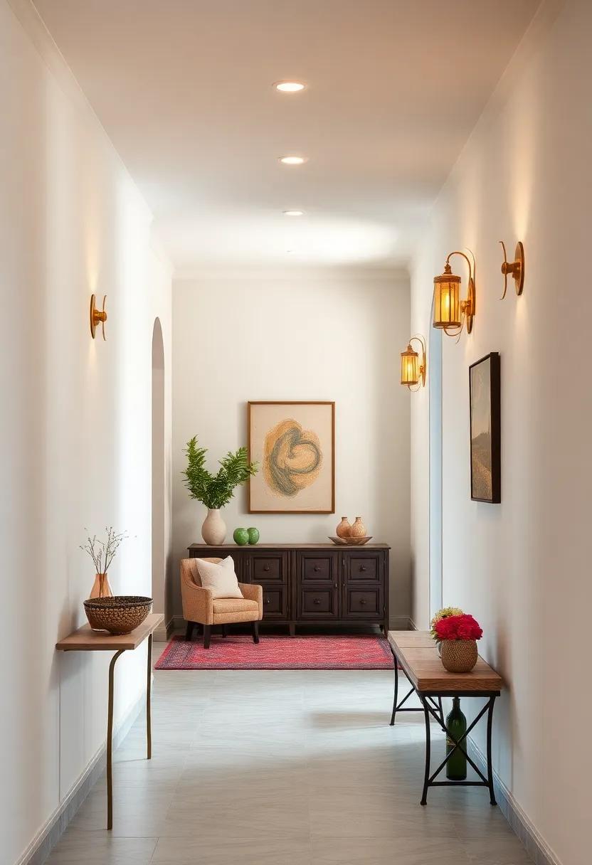 Decorative Wall Sconces Illuminating Hallways with Vintage Brass Fixtures and Soft Amber Lighting