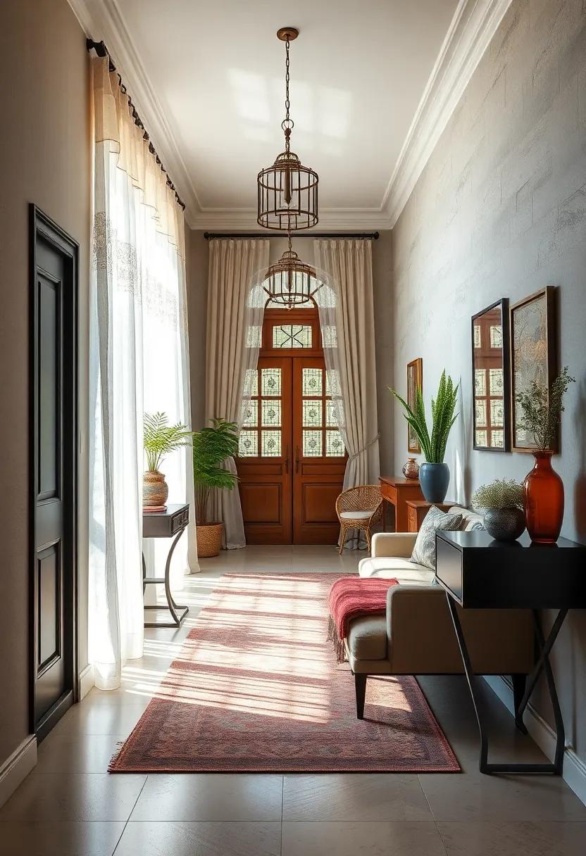 Delicate Lace Curtains Allowing Diffused Sunlight to Enchant Historic House Hallways