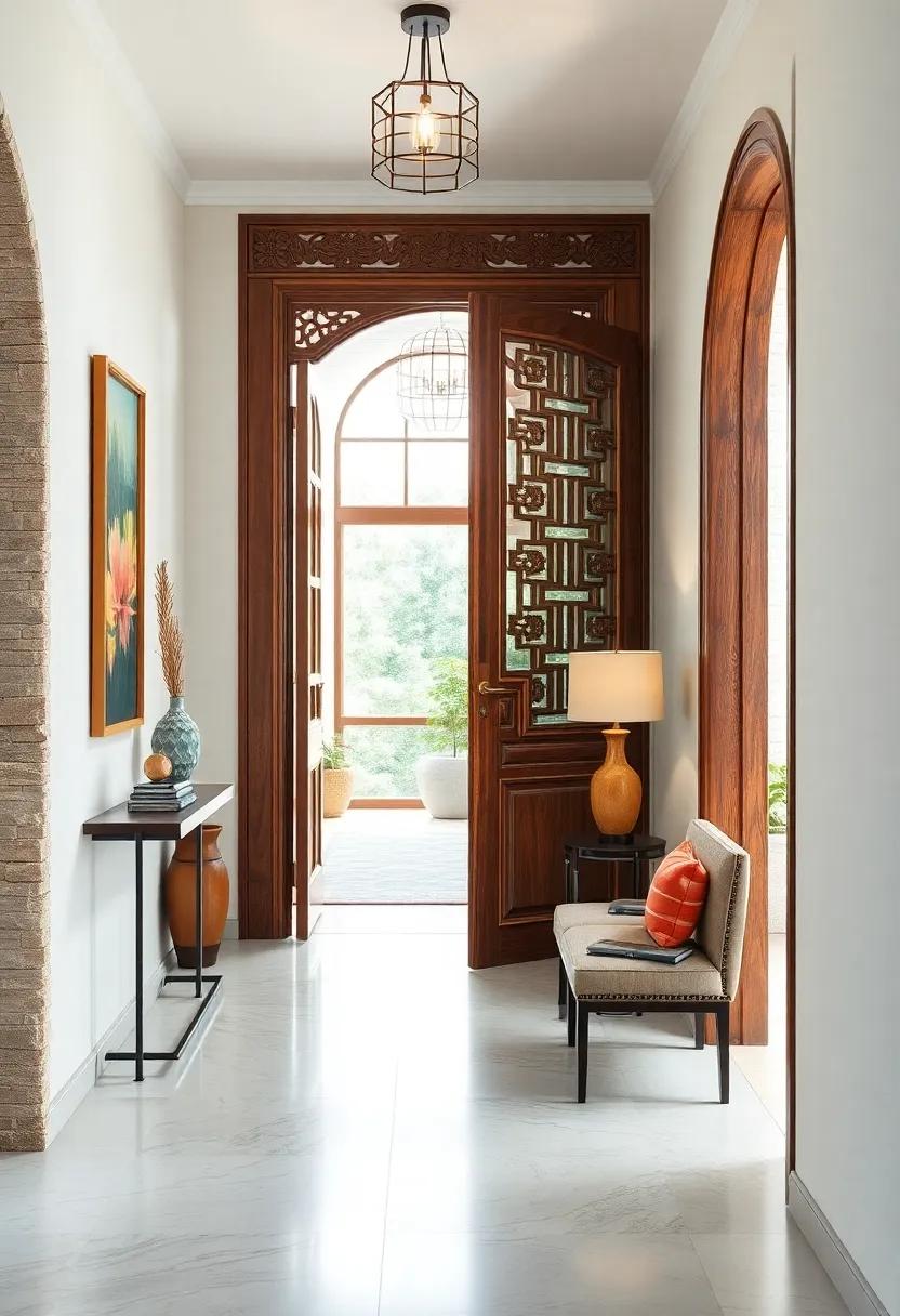 Intricately Carved Wooden Door Frames Highlighting Traditional Craftsmanship in Entryway Vignettes