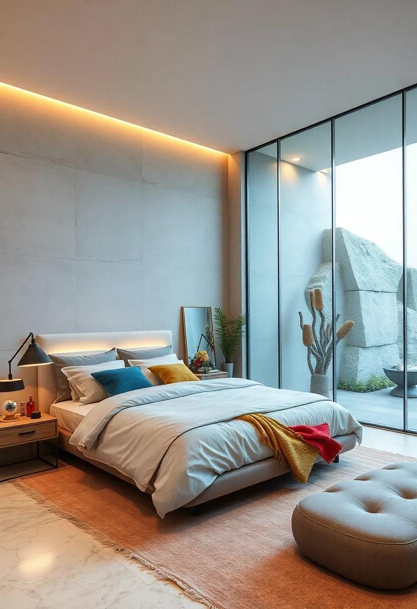 The Role of Natural Stone and Wood Elements in Tempering the Coolness of Glass Bedroom Walls