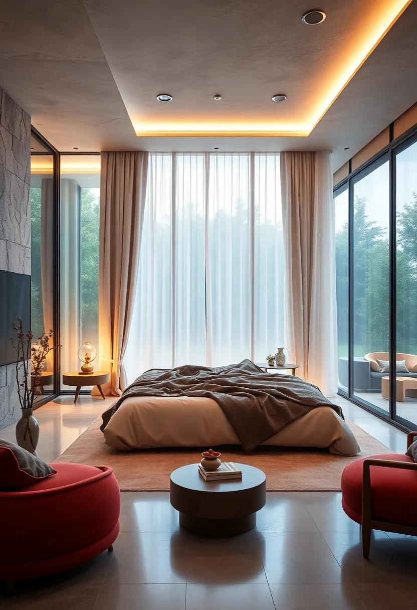 Soft Drapery and Sheer Curtains Adding a Dreamy Layer to Handle Light in Glass-Walled Bedrooms