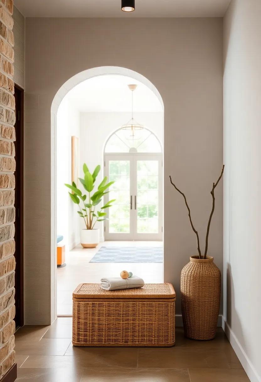 Bohemian Rattan Storage Chests Perfect for Blending Textural Interest with Functional Entryway Decor
