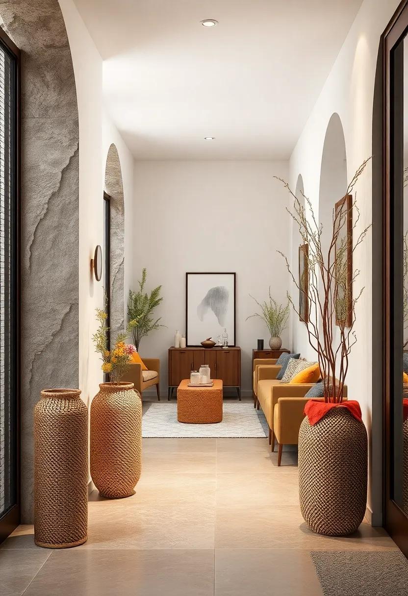 Rustic Woven Baskets Turned Chic Umbrella Containers Bringing Organic Texture and Earthy Tones In