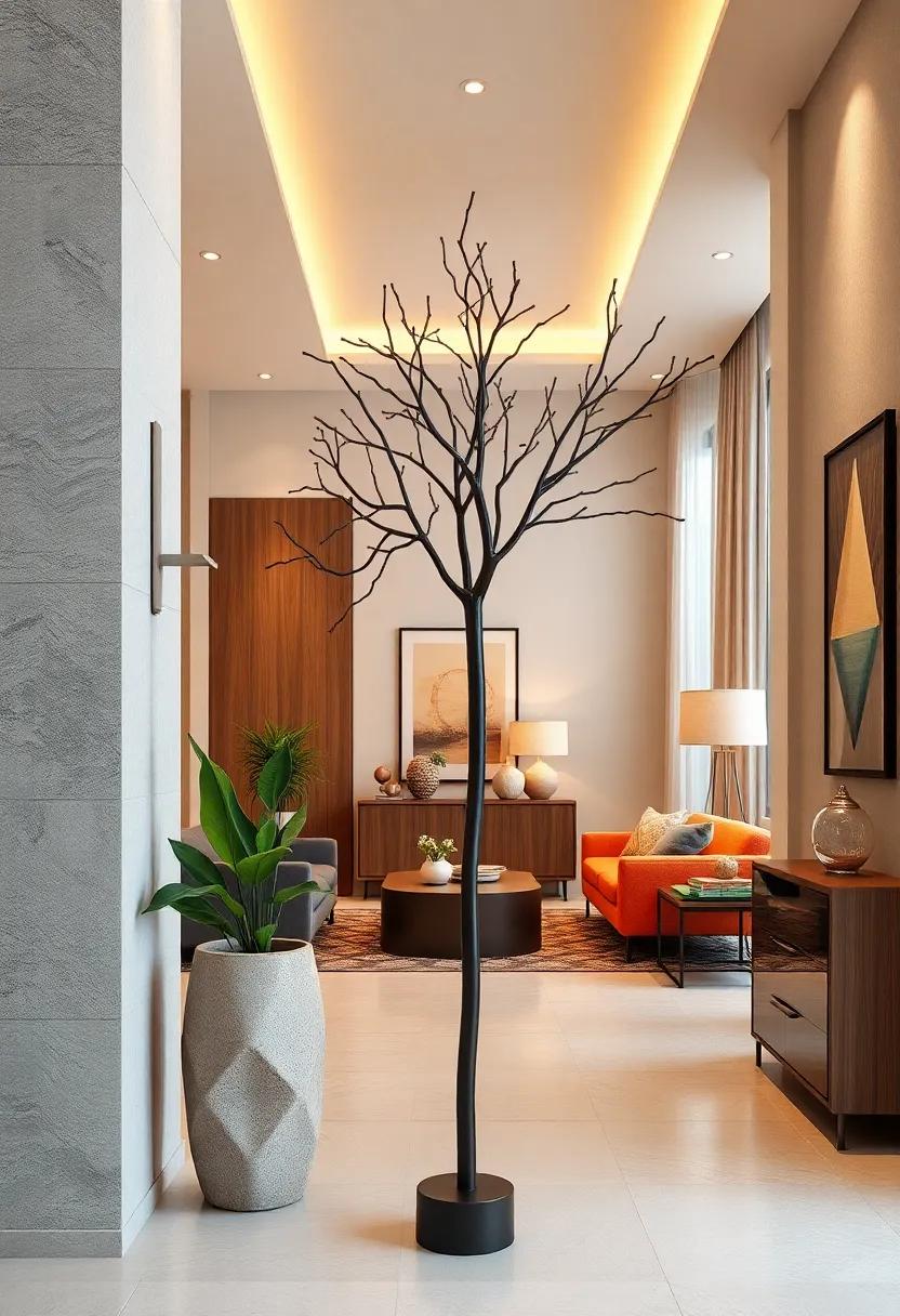 Sculptural Metal Tree Umbrella Holders Reflecting Artistic Flair and Functionality in Modern Interiors