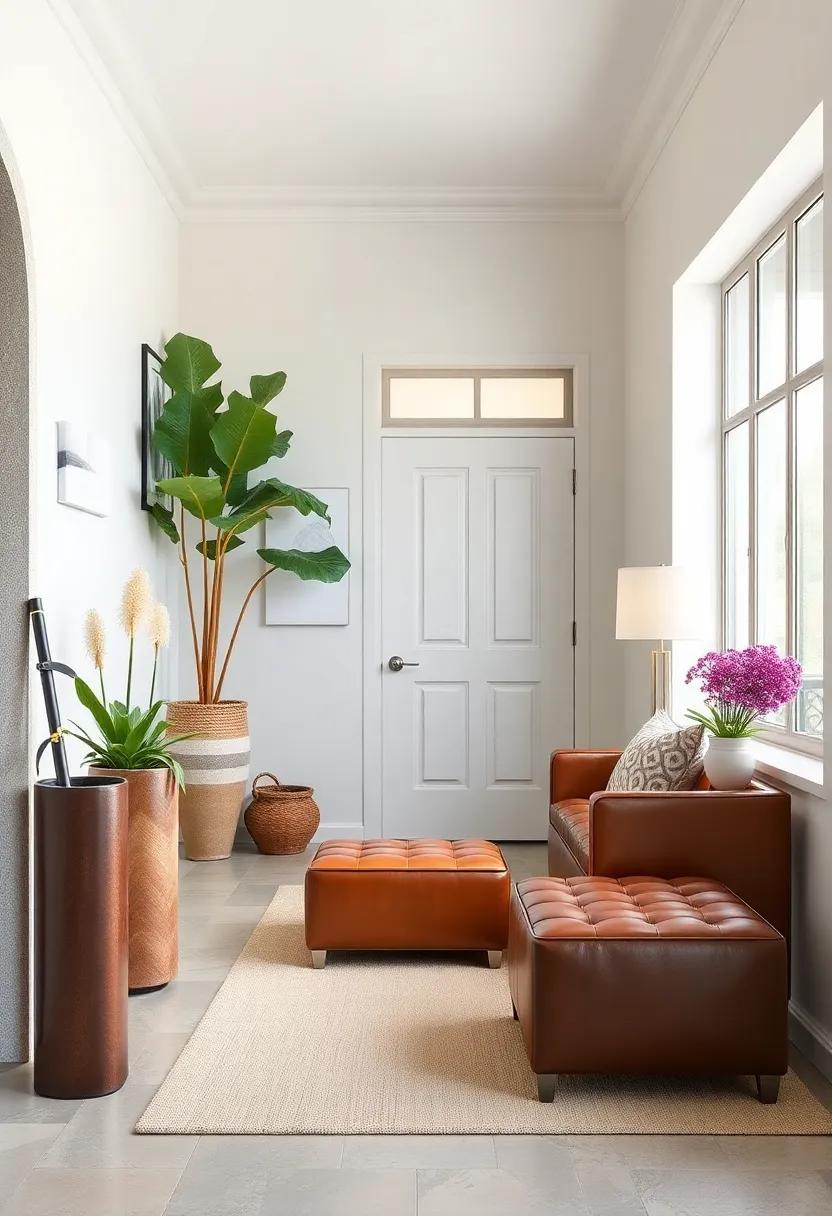 Compact Leather Storage Ottomans with Hidden Compartments Perfect for Small Entryways Needing Functional Style