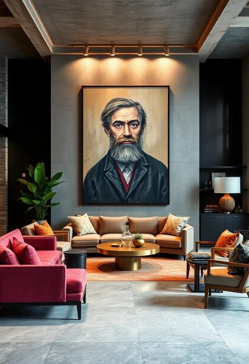 Dramatic Large-Scale Portrait Paintings Inviting Conversation in Eclectic Lounges