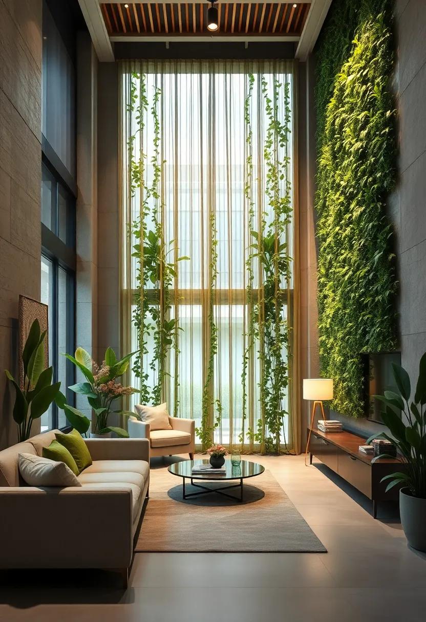 Creative Lighting Effects Highlighting the Texture and Depth of Plant Layers in Living Walls