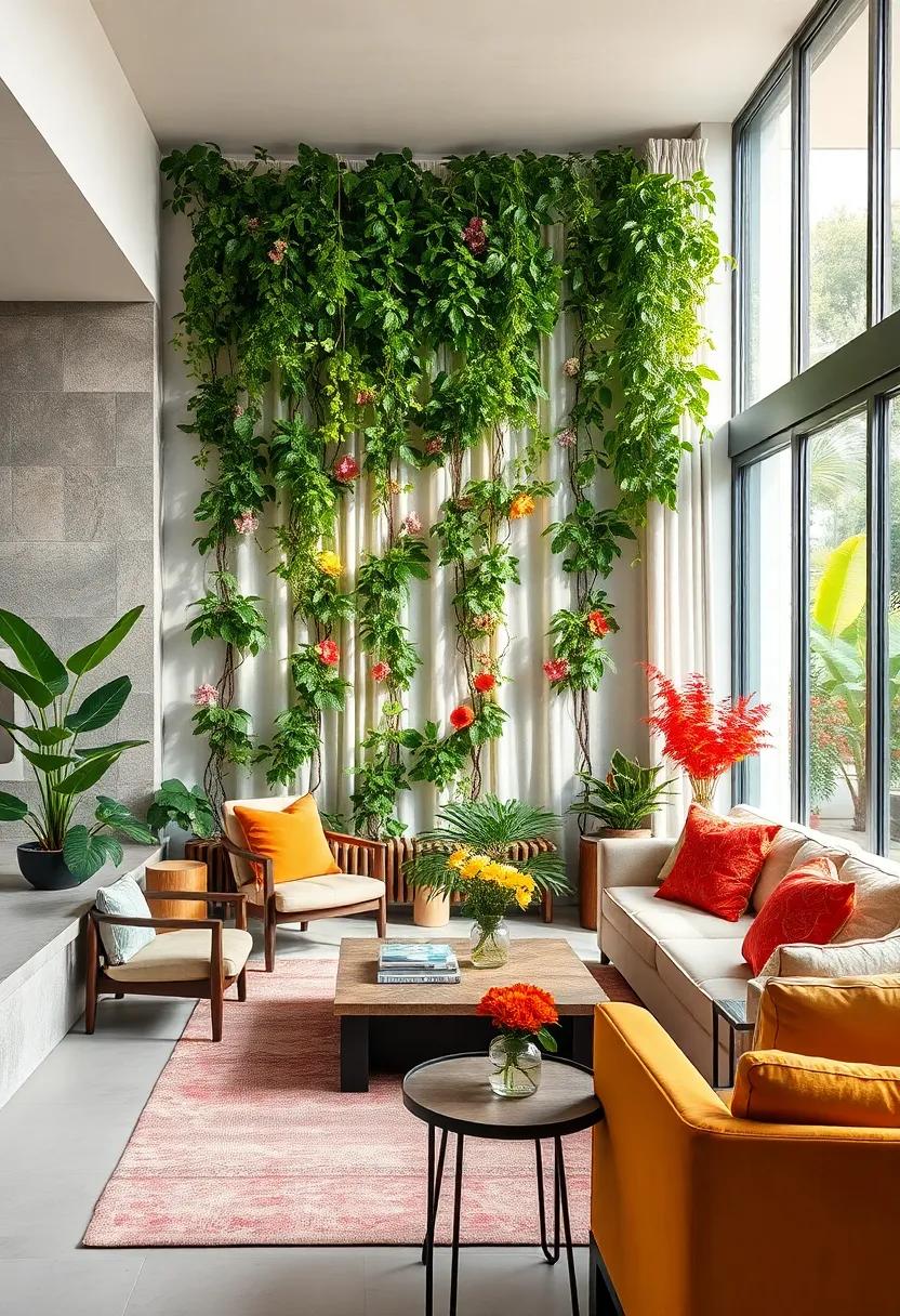 Seasonal Flowering Plants Adding Dynamic Color Changes to Privacy Walls Throughout the Year