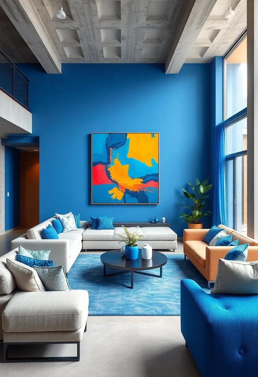 Dynamic Art and Cerulean Blue Accents Within a Spacious, Light-Filled Modern Urban Loft