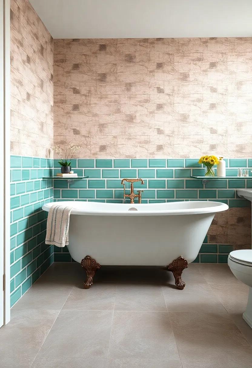 Glossy Jade Green Subway Tiles Surrounding a Classic Roll-Top Tub With Ornamental Feet