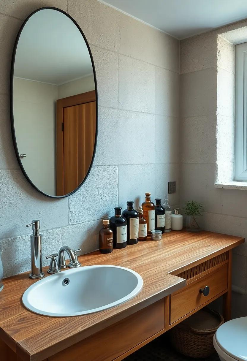 Vintage Apothecary Jars and Perfume Bottles Neatly Arranged on a Timeworn Oak Vanity Table