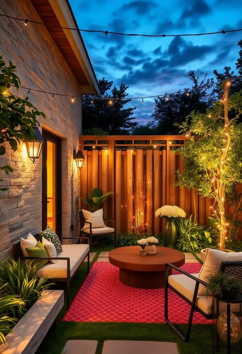 Delicate Wrought Iron Fences Intertwined with Twinkling Fairy Lights Under a Twilight Sky