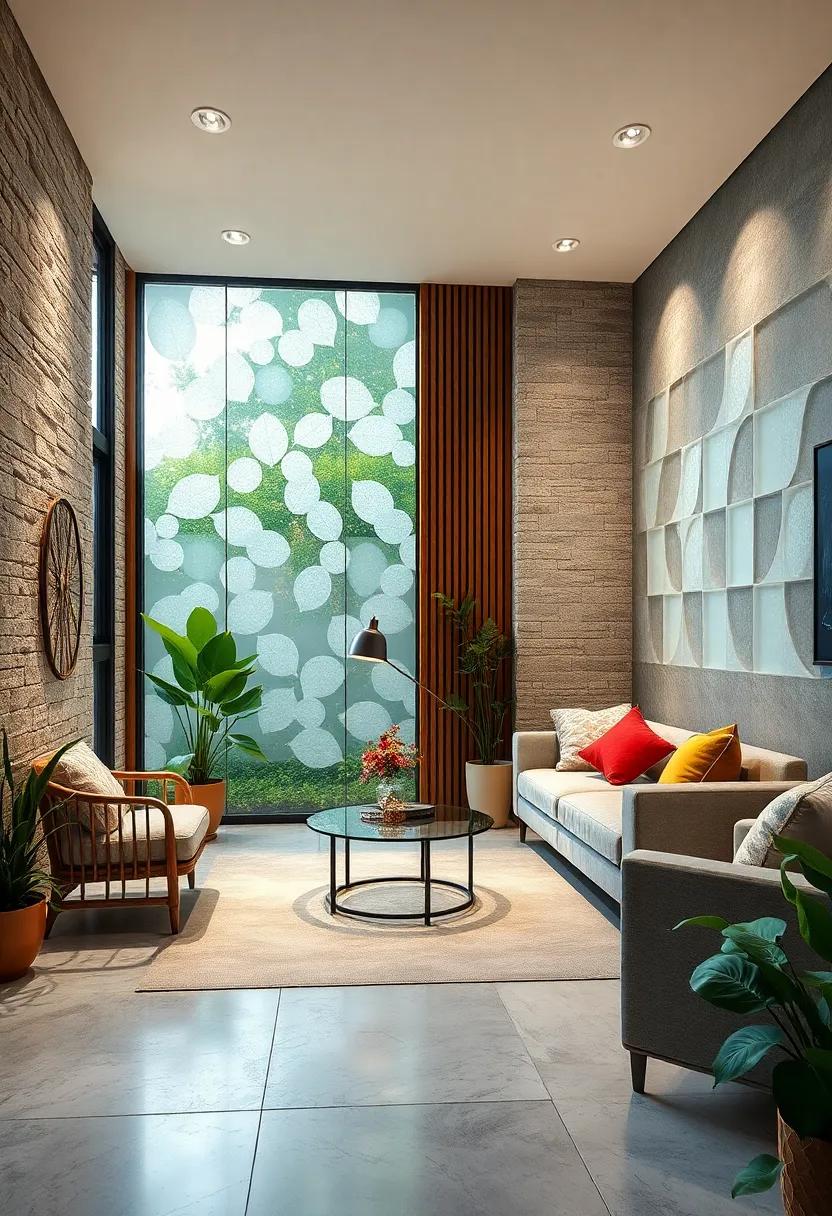 Innovative Glass Panel Fences with Frosted Leaf Patterns Reflecting Morning Dew