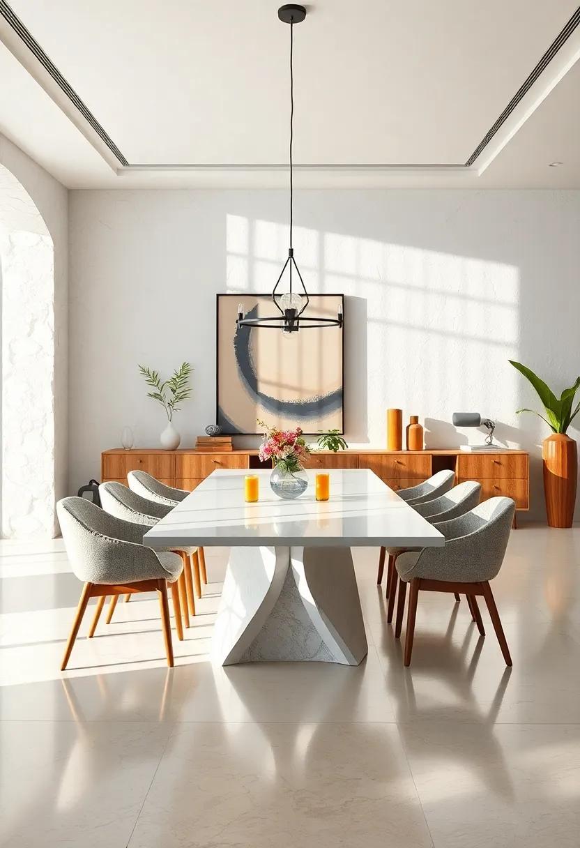 The Artistic Use of Shadow and Light on White Dining Tables Enhancing Their Sculptural Quality