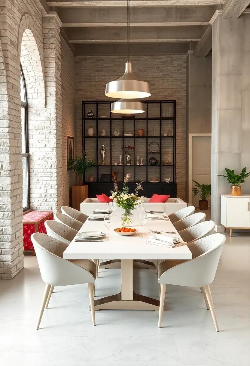 The Modern Twist of Industrial Elements Paired with Classic White Dining Tables for Urban Elegance