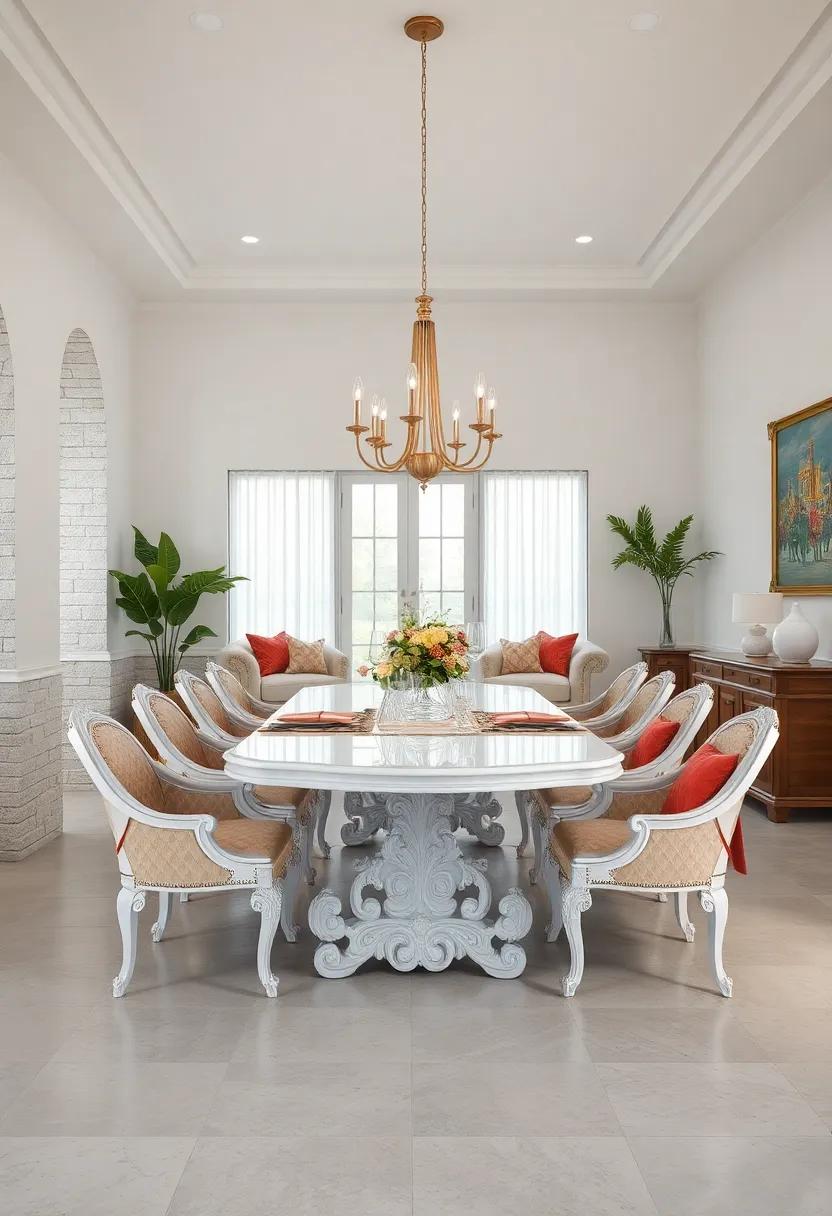 White Dining Tables with Intricate Carvings Adding a Touch of Antique Elegance to Any Space