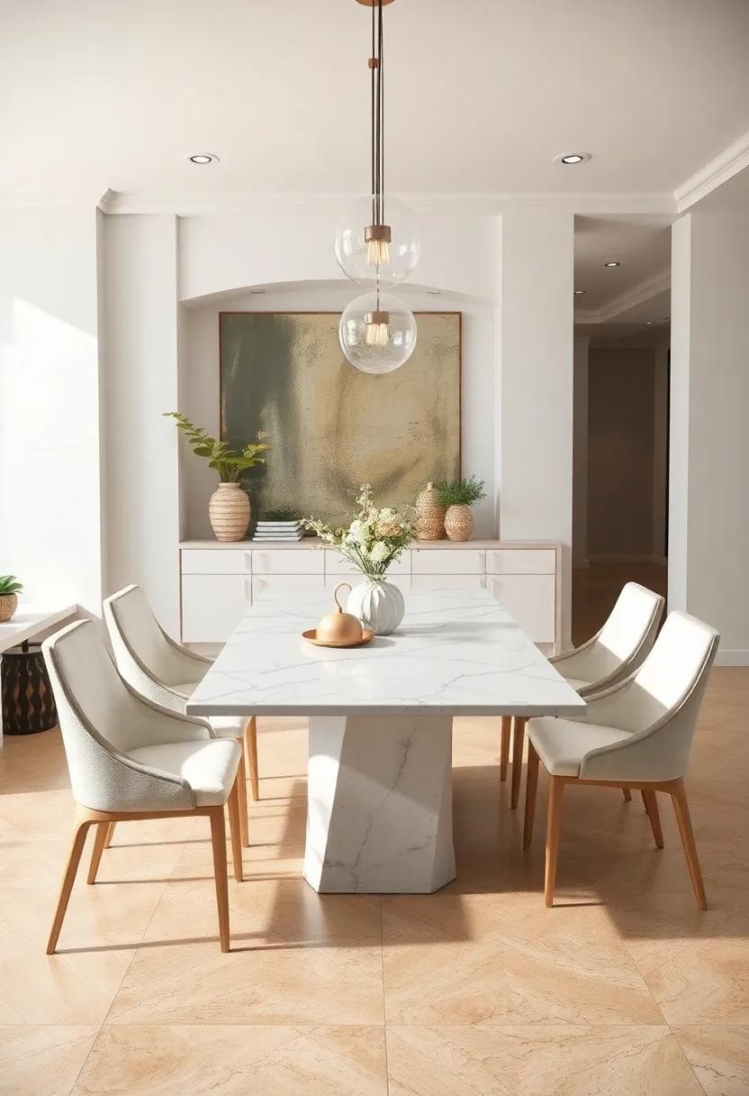 White Dining Tables with Marble Tops Offering a Luxurious but Subtle Element to Dining Spaces