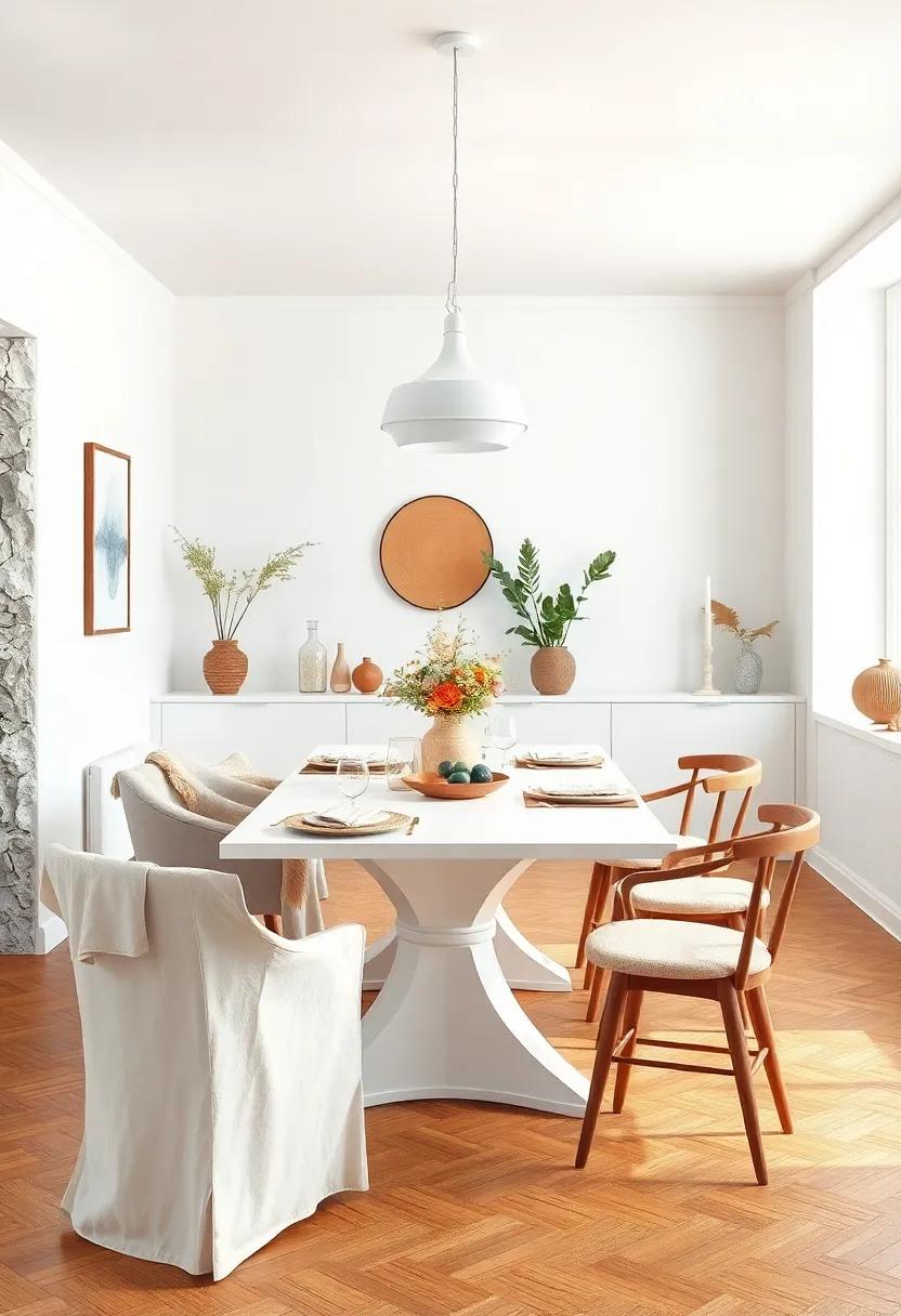 White Dining Tables Paired with Natural Wood Accessories for a Warm Scandinavian Vibe